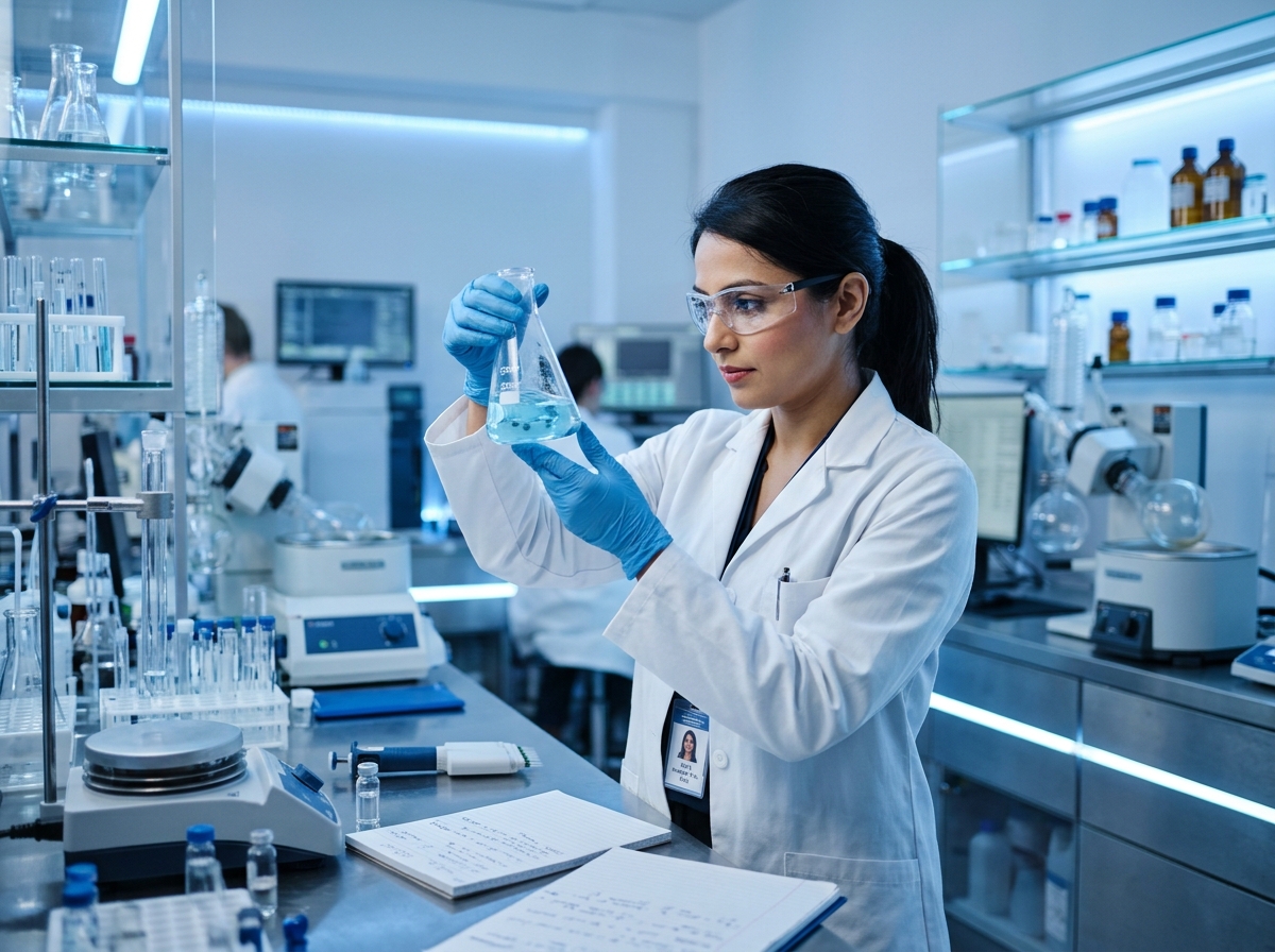 R&D Senior Laboratory Scientist Examining Chemical Compound